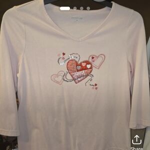 Breckenridge Soft Pink Top Valentines Day With Embelishments Size Medium
